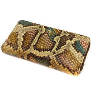 Gucci Python Zip Around Long Wallet Beige Brown